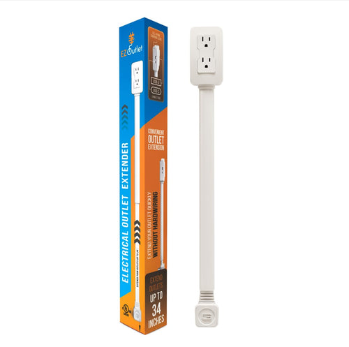 EZ Outlet Electrical Outlet Extender. Access Hard-to-Reach Outlets! Features USB-A, USB-C, and 2 AC Outlets, Extends 22"-34", Rotates 180°. Use Behind Couches, Nightstands, Desks, and More.