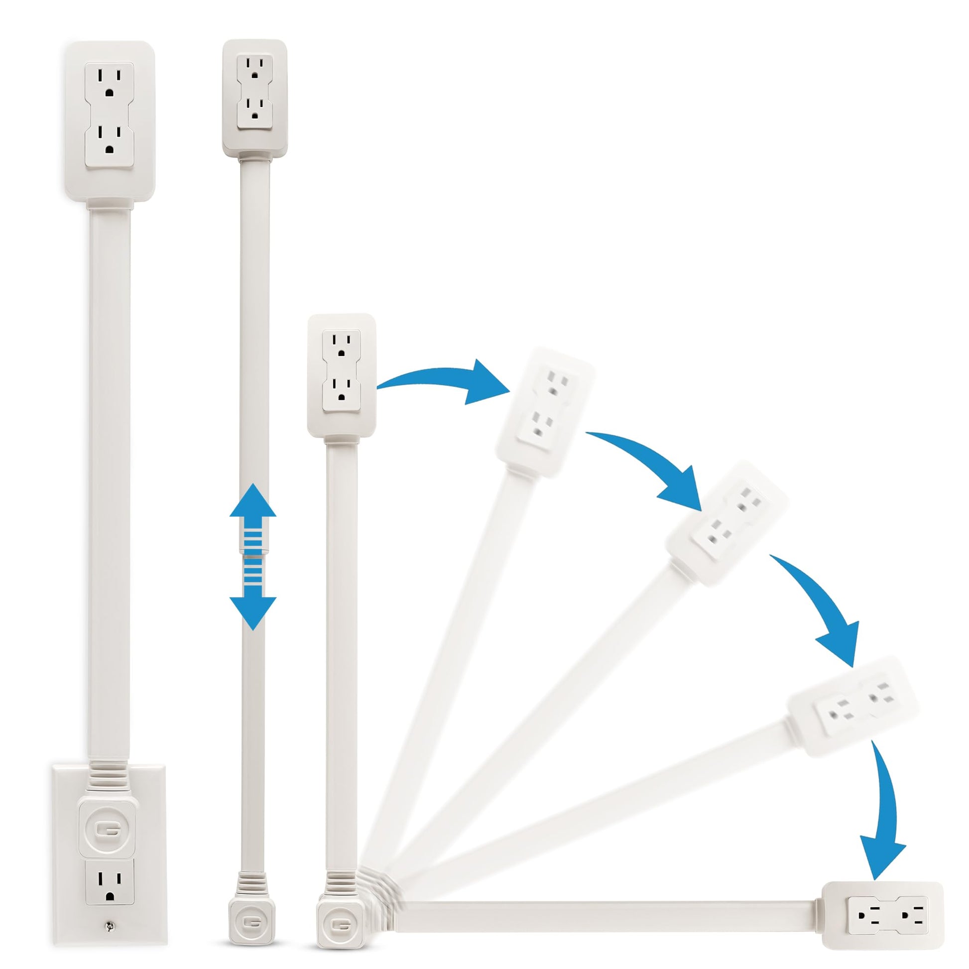 EZ Outlet Electrical Outlet Extender. Access Hard-to-Reach Outlets! Features USB-A, USB-C, and 2 AC Outlets, Extends 22"-34", Rotates 180°. Use Behind Couches, Nightstands, Desks, and More.