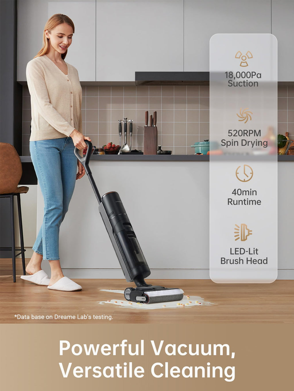 DREAME H13 Pro Wet Dry Vacuum Cleaner, Smart Floor Cleaner Vacuum Mop for Hard Floors, 140°F Brush Wash, Hot Air & Dual Rotation Self-Cleaning, GlideWheel™ Power System, Great for Sticky Messes