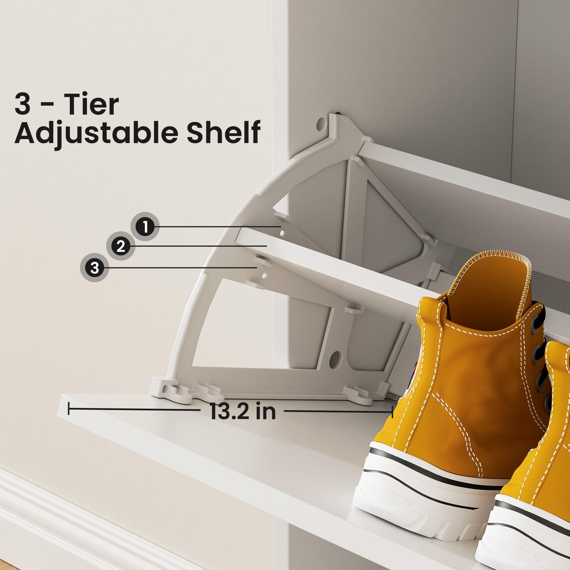 Anystyle White Shoe Storage Cabinet for Large Shoes, 3-Tier Adjustable Flip-Door Organizer, Space-Saving Wooden Cabinet for Entryway, Closet, Living Room, 31.5" W x 49.2" H