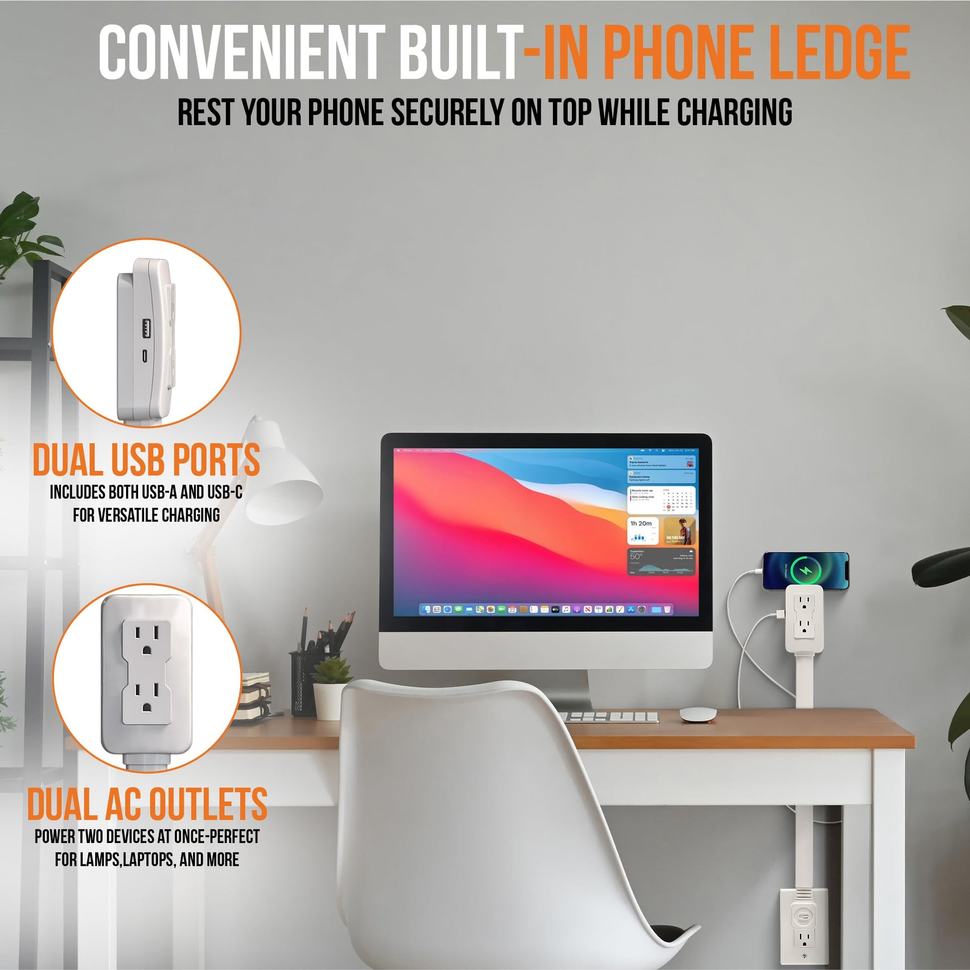 EZ Outlet Electrical Outlet Extender. Access Hard-to-Reach Outlets! Features USB-A, USB-C, and 2 AC Outlets, Extends 22"-34", Rotates 180°. Use Behind Couches, Nightstands, Desks, and More.